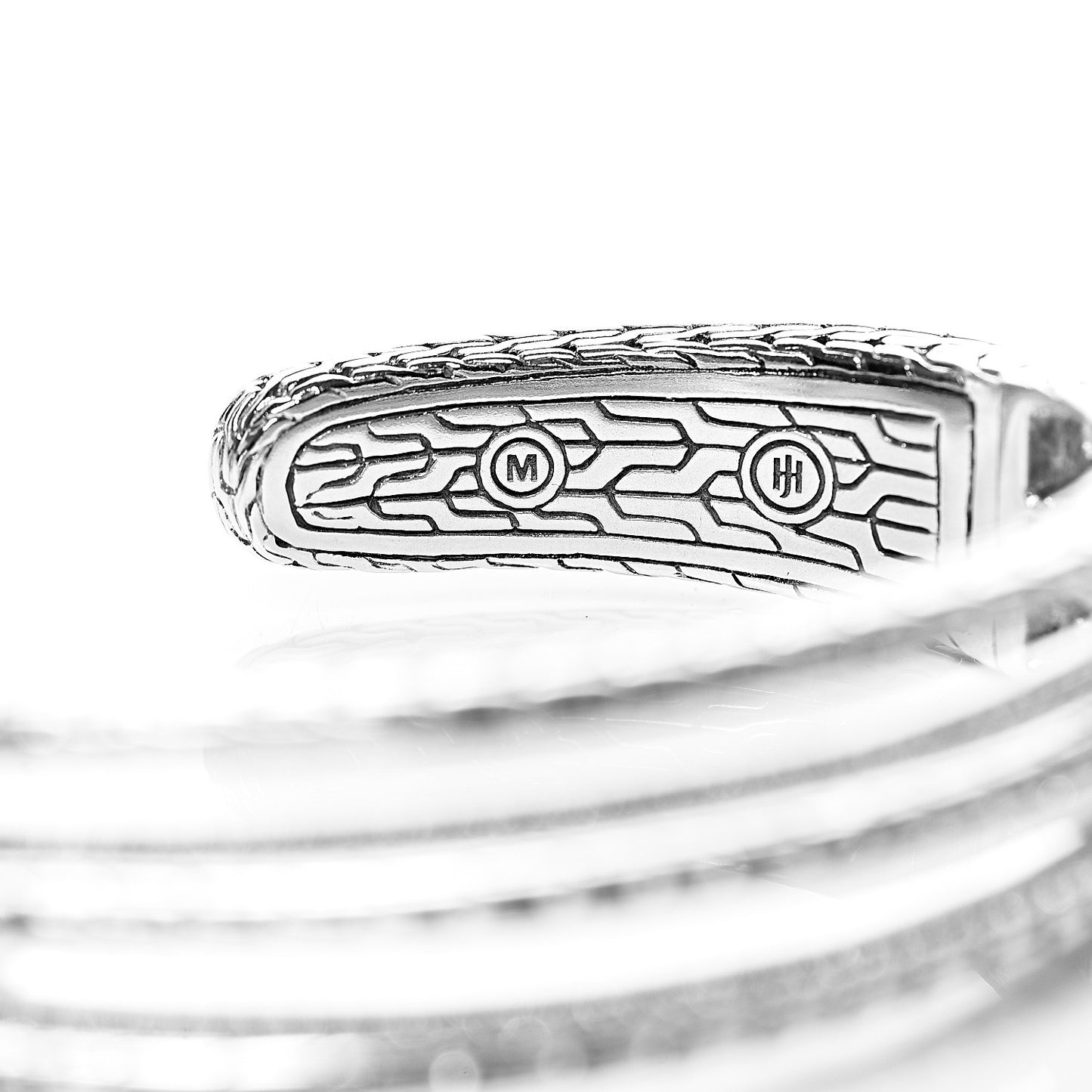 Sterling Silver Diamond Classic Chain Cuff Hinge Bracelet M