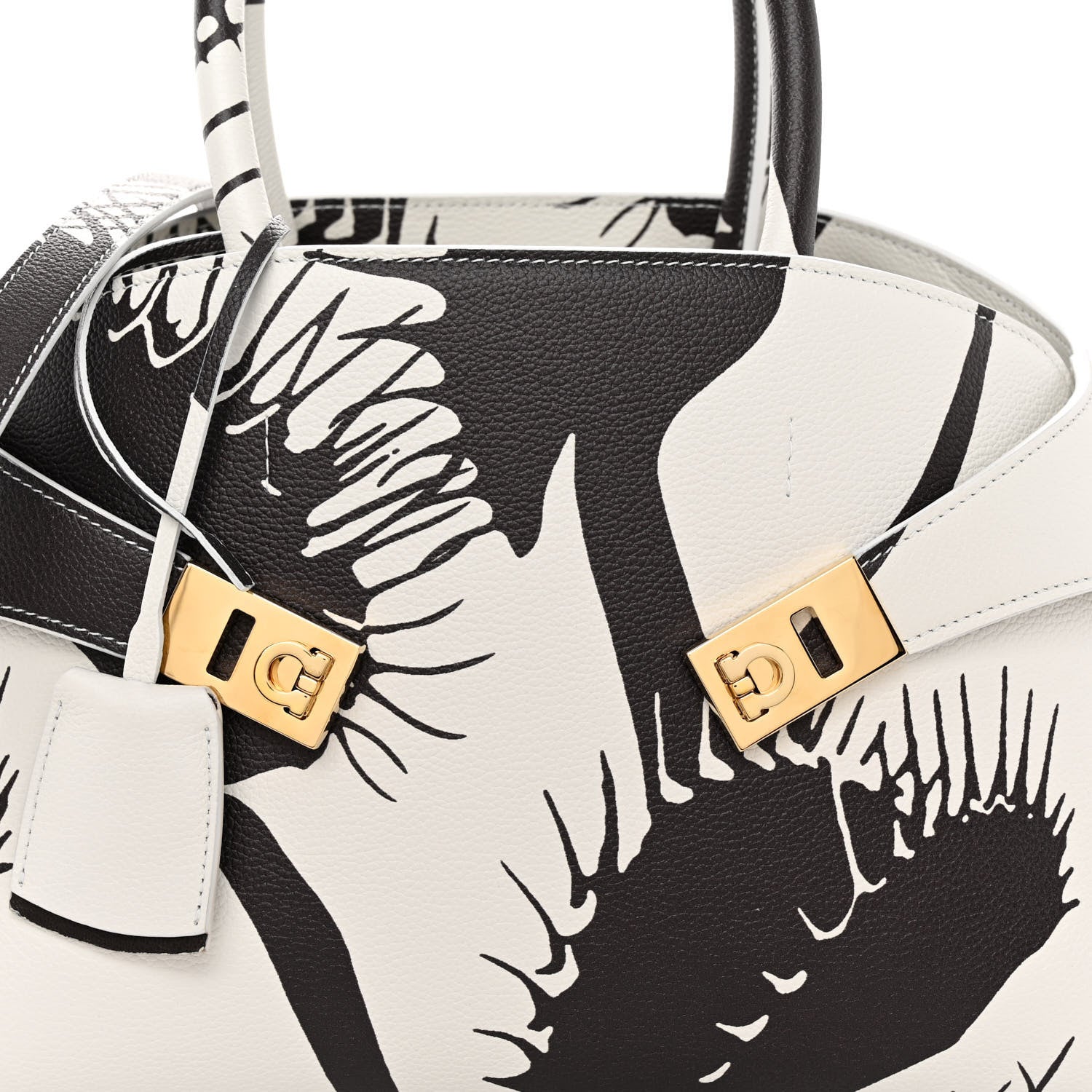 Salvatore Ferragamo Natural Grain Calfskin Venus Print Small Hug Bag Optic White Testa Di Moro 7 of 9
