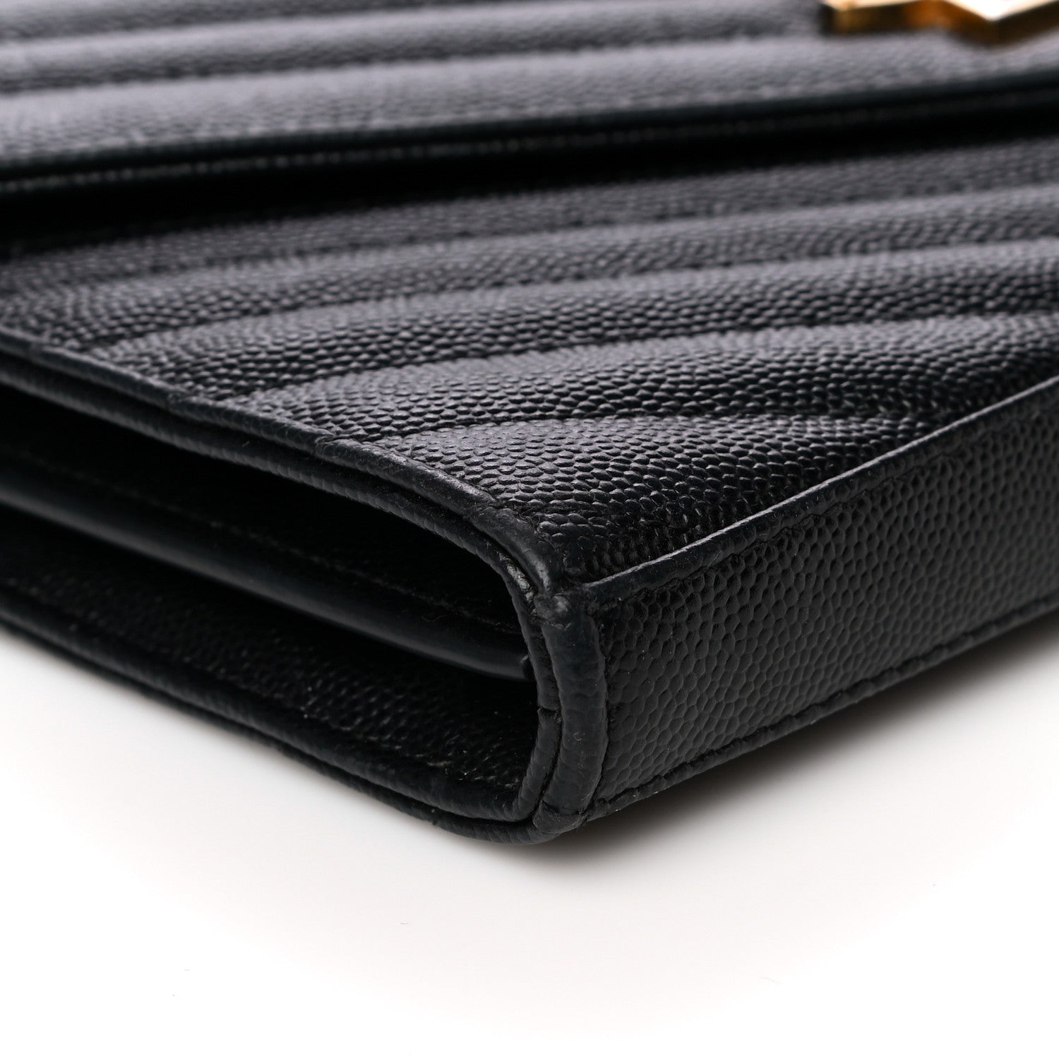 Saint Laurent Grain De Poudre Matelasse Chevron Monogram Chain Wallet Black 9 of 12