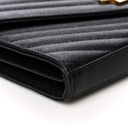 Saint Laurent Grain De Poudre Matelasse Chevron Monogram Chain Wallet Black 9 of 12