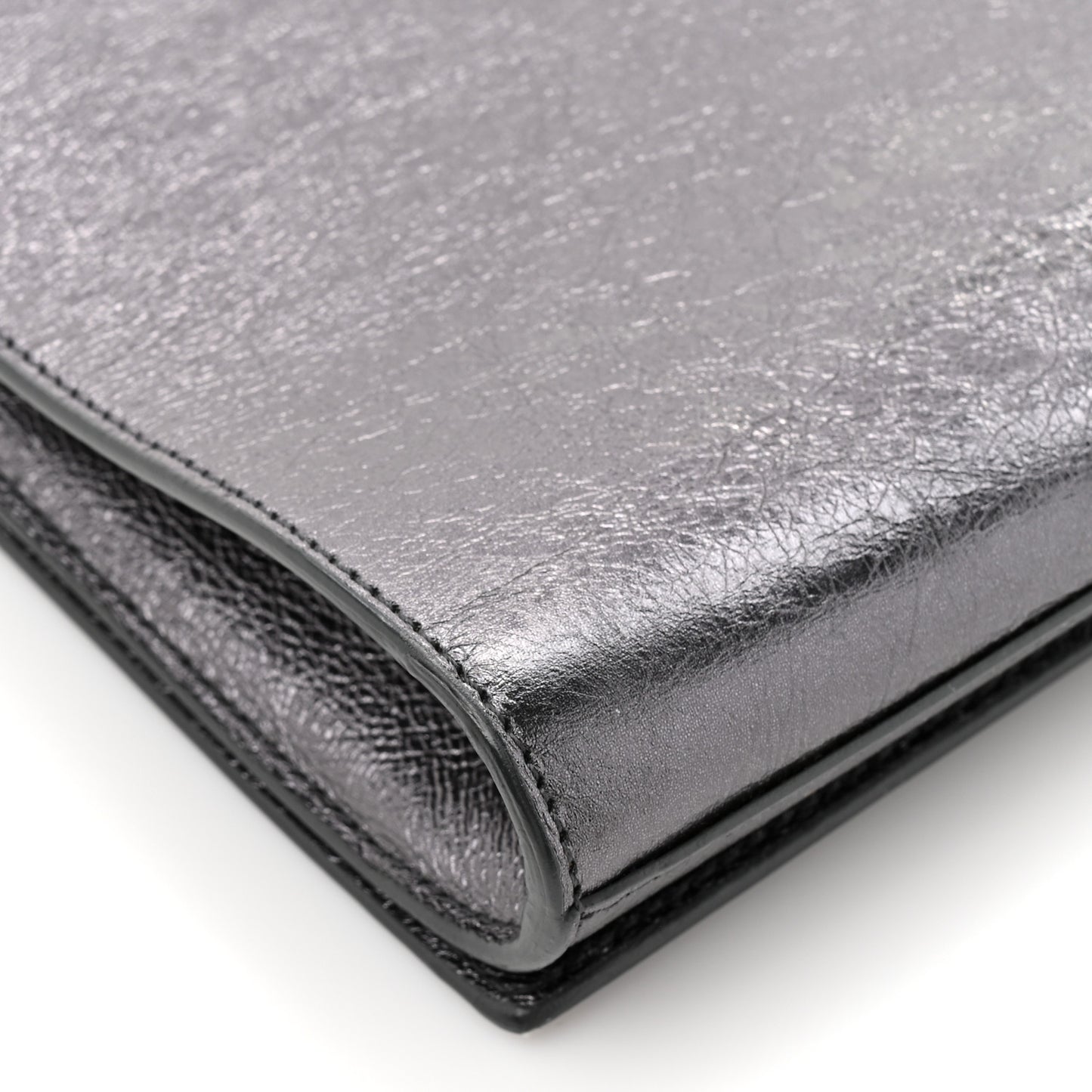 Metallic Calfskin Large Belle De Jour Clutch Dark Silver