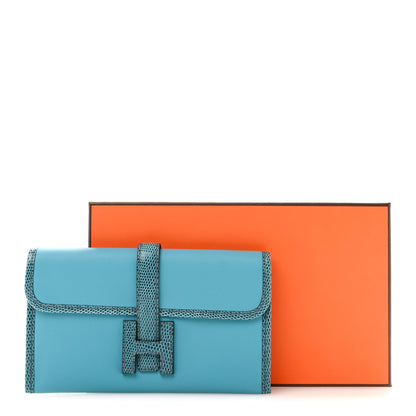 Hermes Swift Lizard Jige Elan Touch Duo Clutch Bleu Paon Mykonos 10 of 10