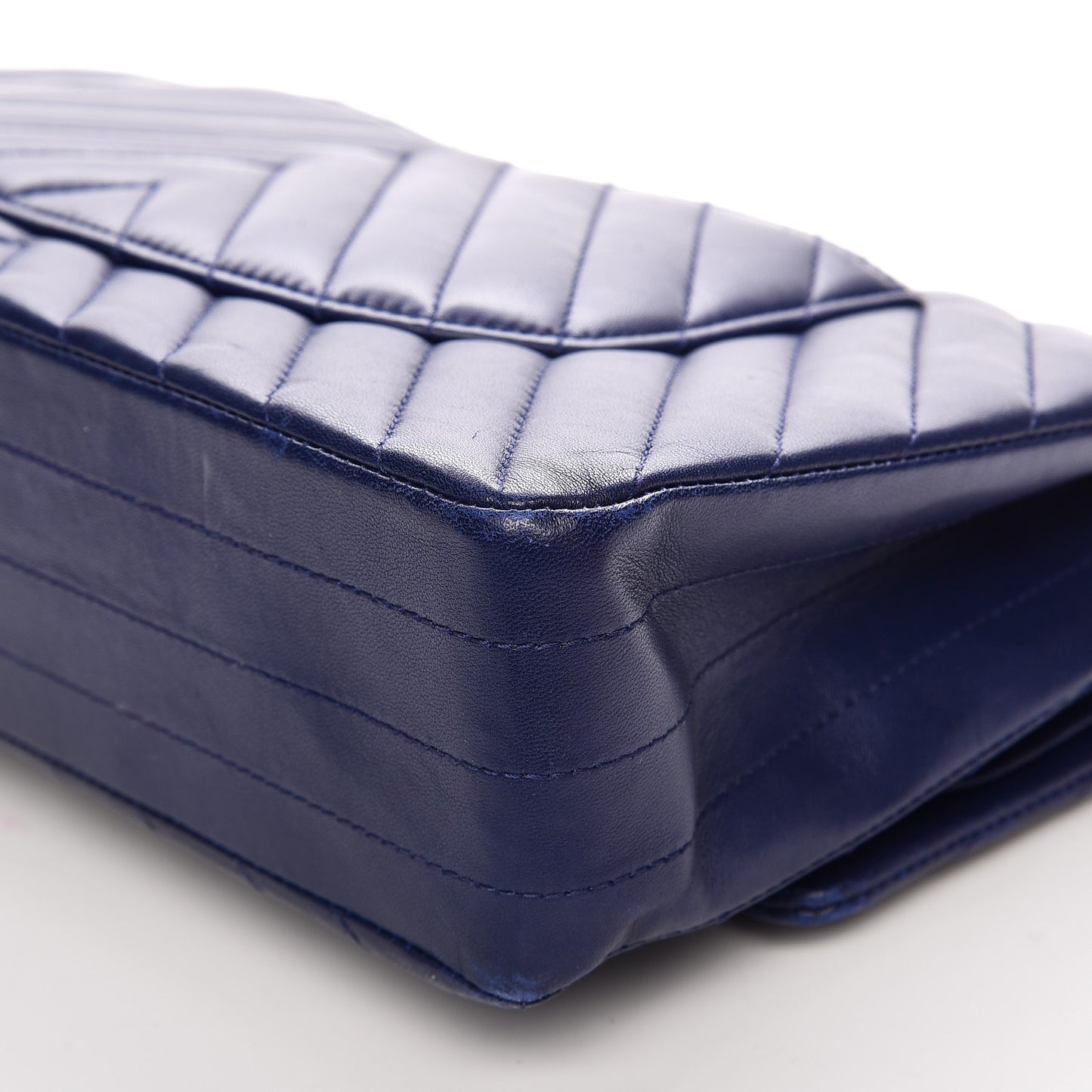 Lambskin Chevron Quilted Medium Double Flap Blue