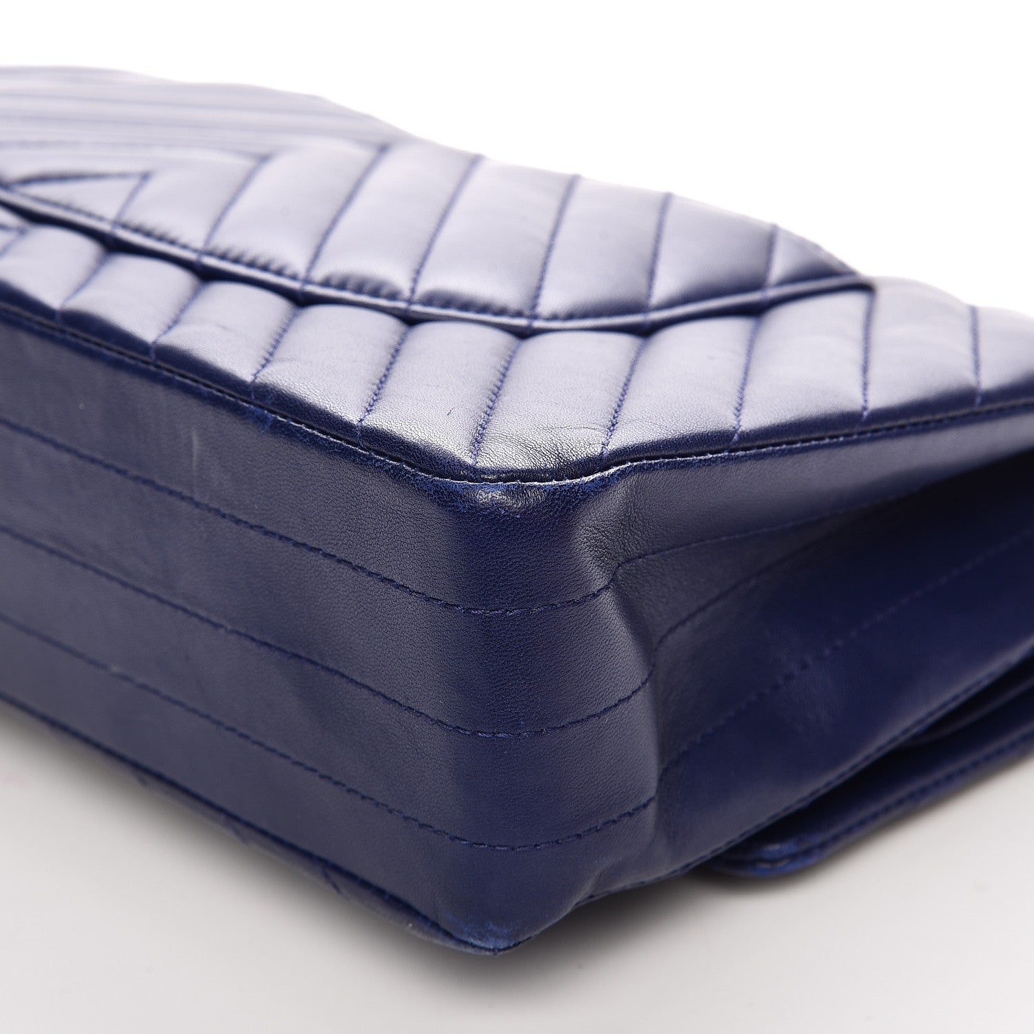 Chanel Lambskin Chevron Quilted Medium Double Flap Blue 13 of 15
