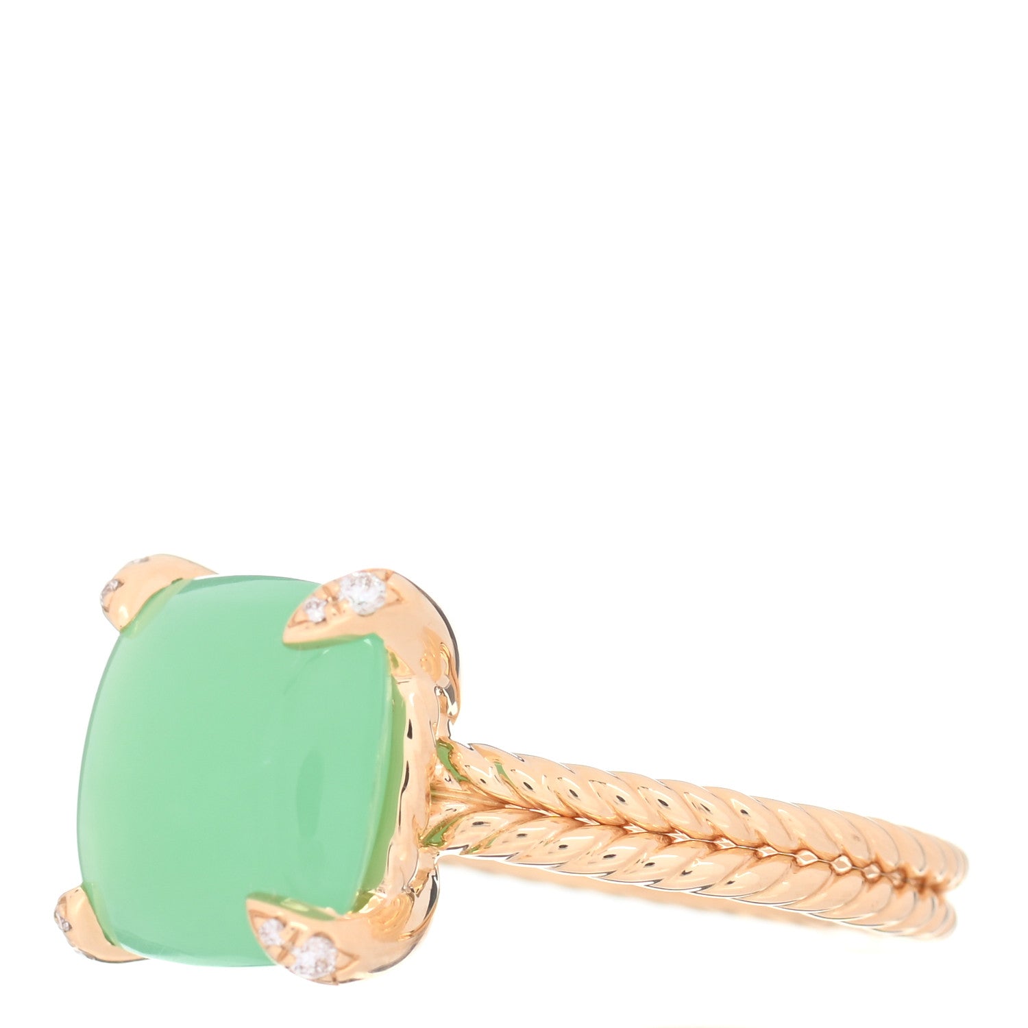 David Yurman 18K Yellow Gold Diamond Chrysoprase 11mm Chatelaine Ring 54 7 3 of 5