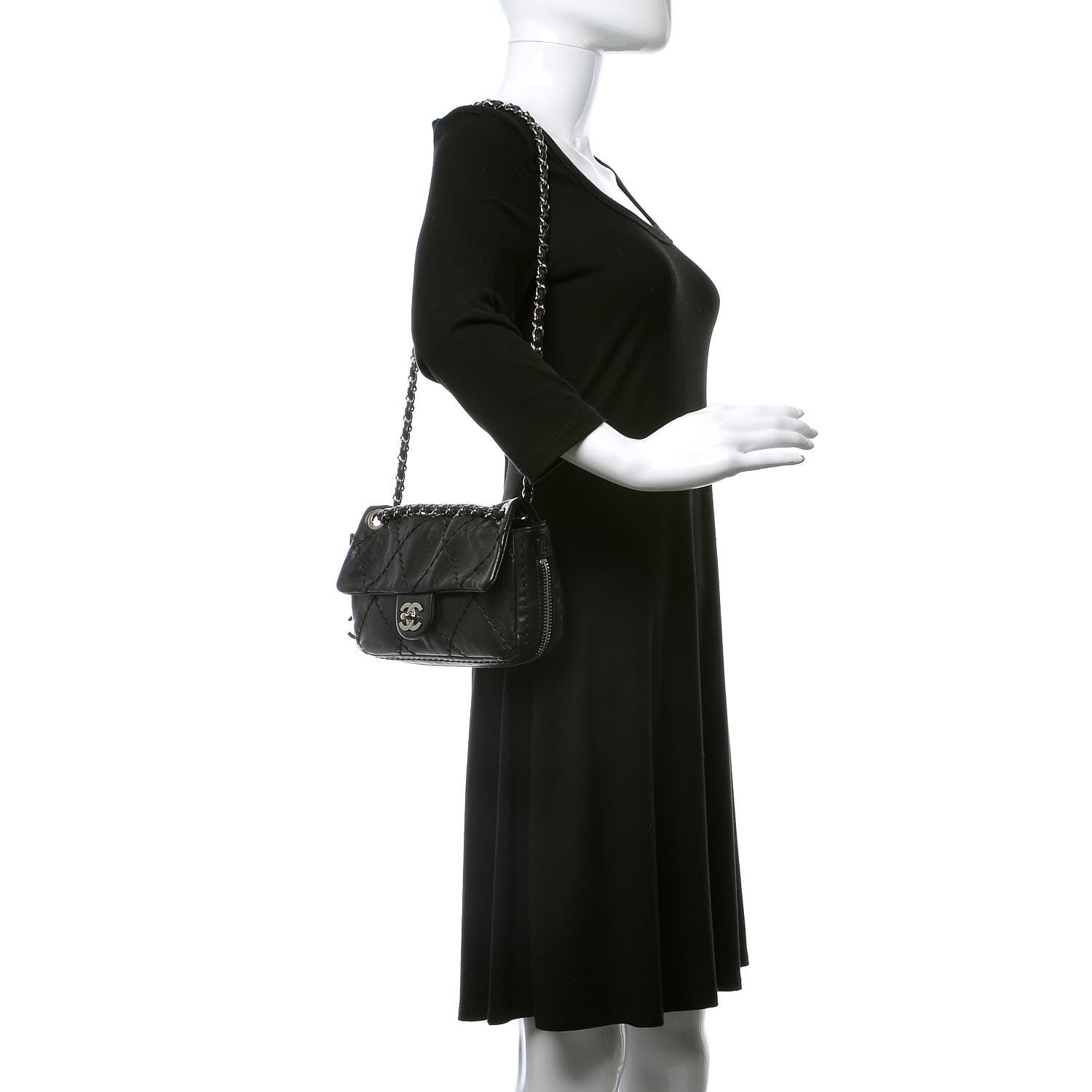 Chanel Calfskin Stitched Expandable Flap Black 2 of 12