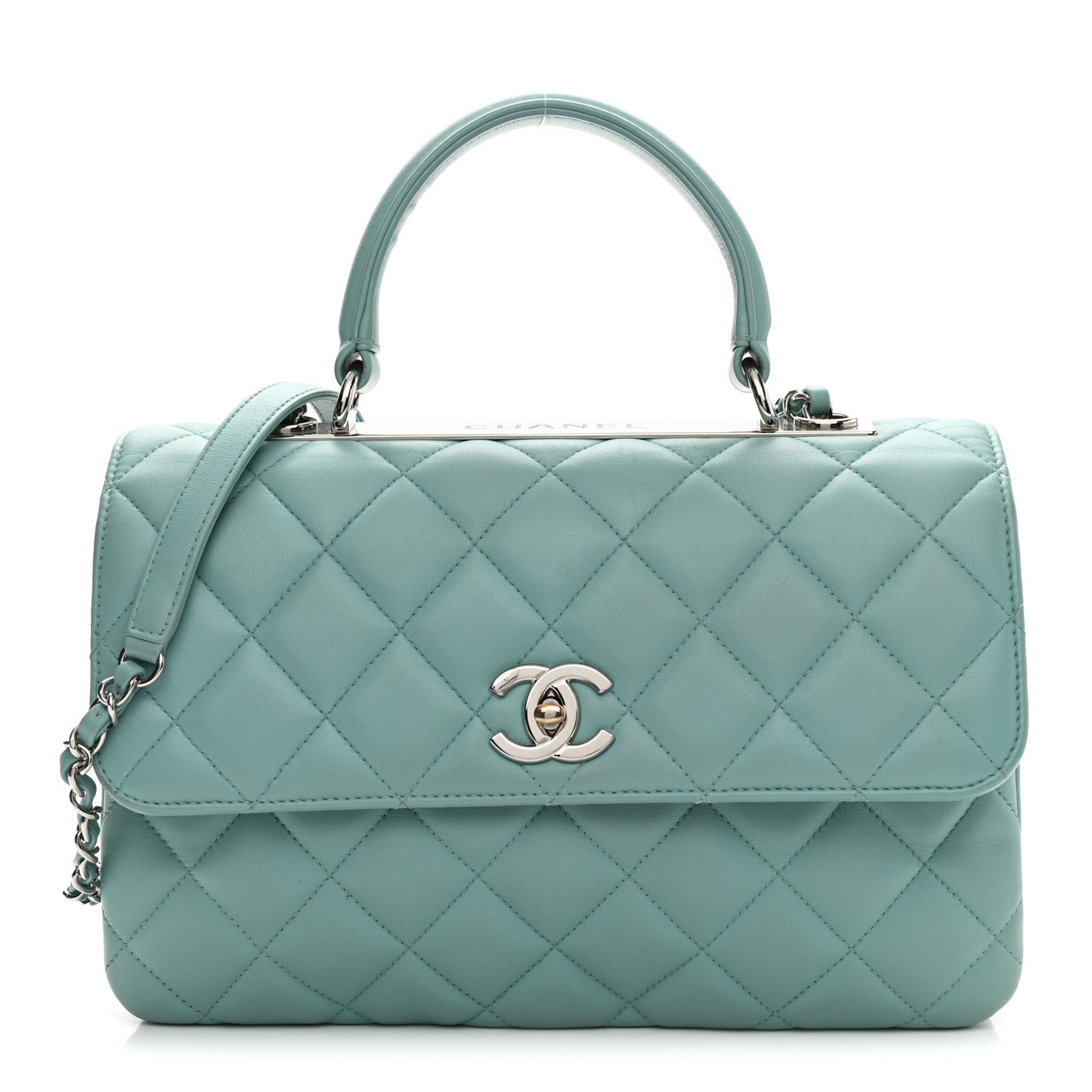 Lambskin Quilted Medium Trendy CC Flap Dual Handle Bag Light Green