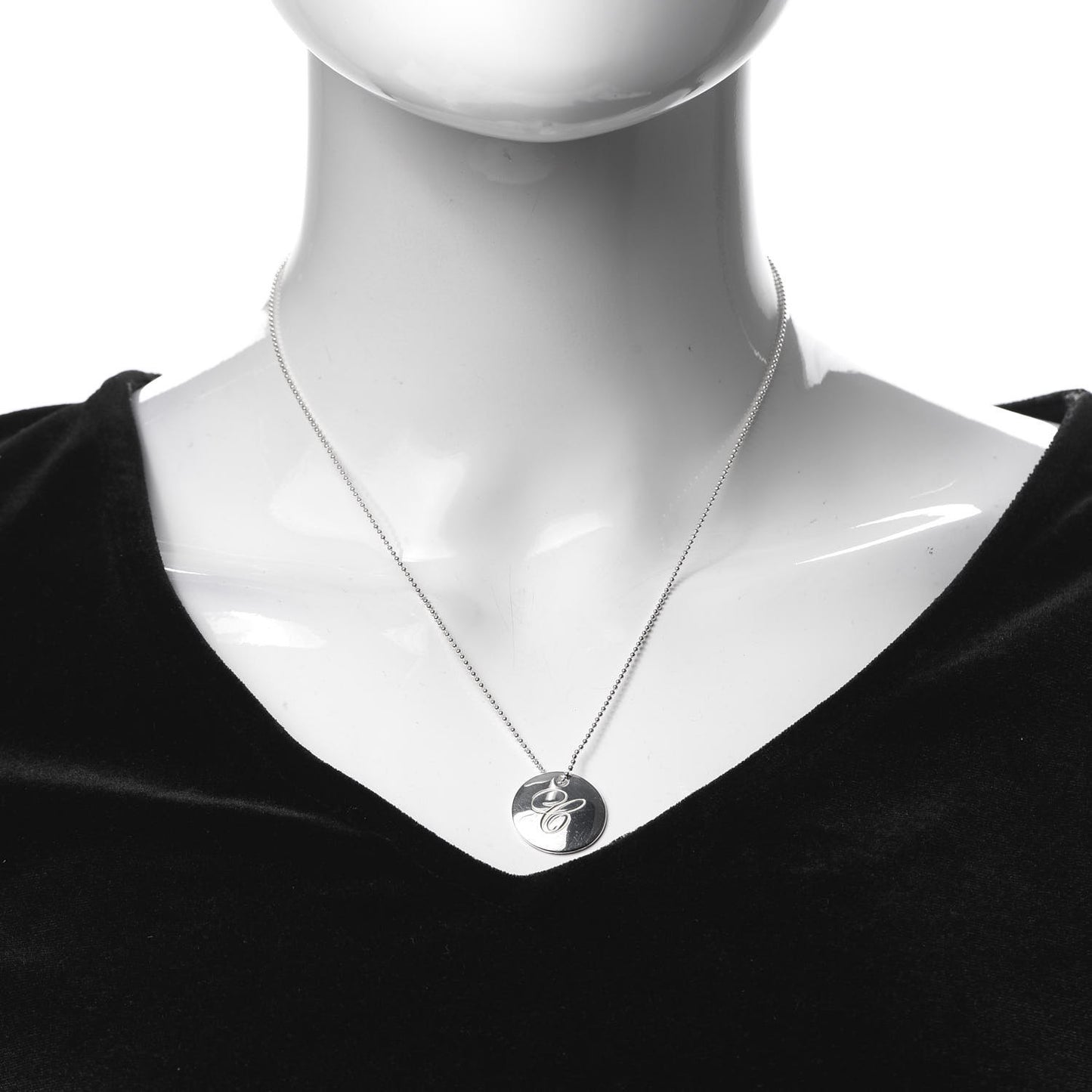 Sterling Silver Letter C Disc Pendant Necklace