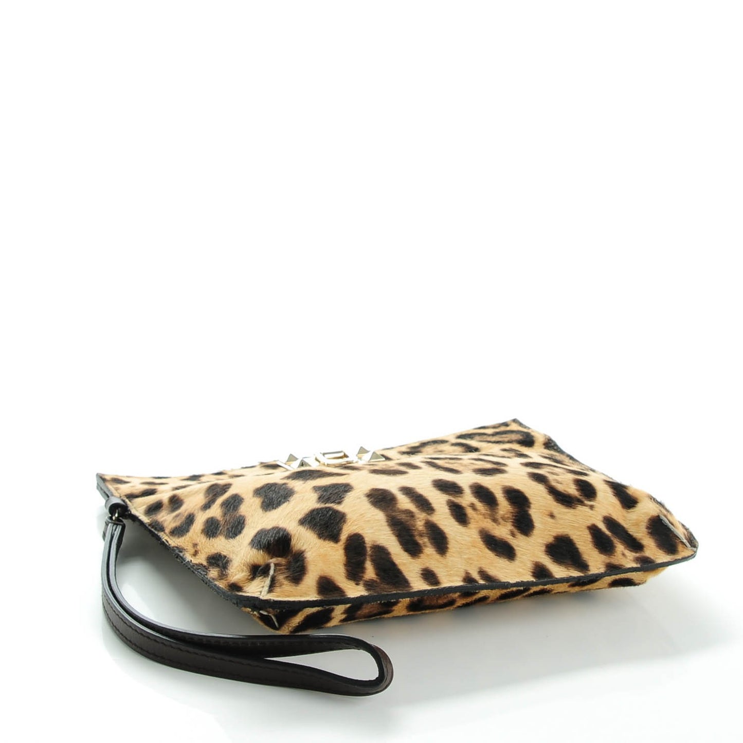 Pony Hair Leopard Print Rockstud Wristlet