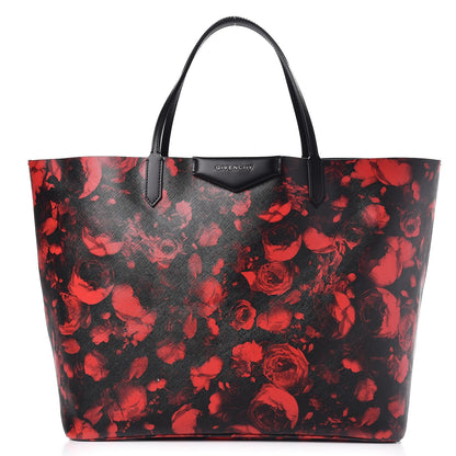 Givenchy Textured Coated Canvas Floral Print Large Antigona Tote Black Red 1 of 7