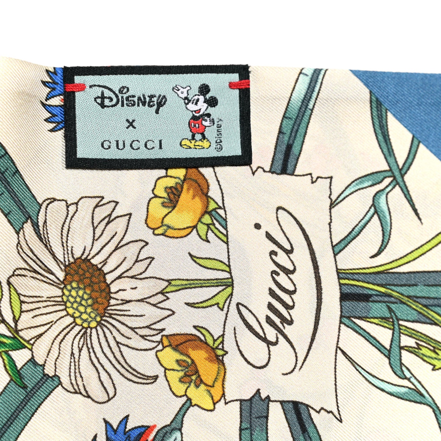 X DISNEY Silk Twill Mickey Lac Neck Bow Scarf Ivory Blue