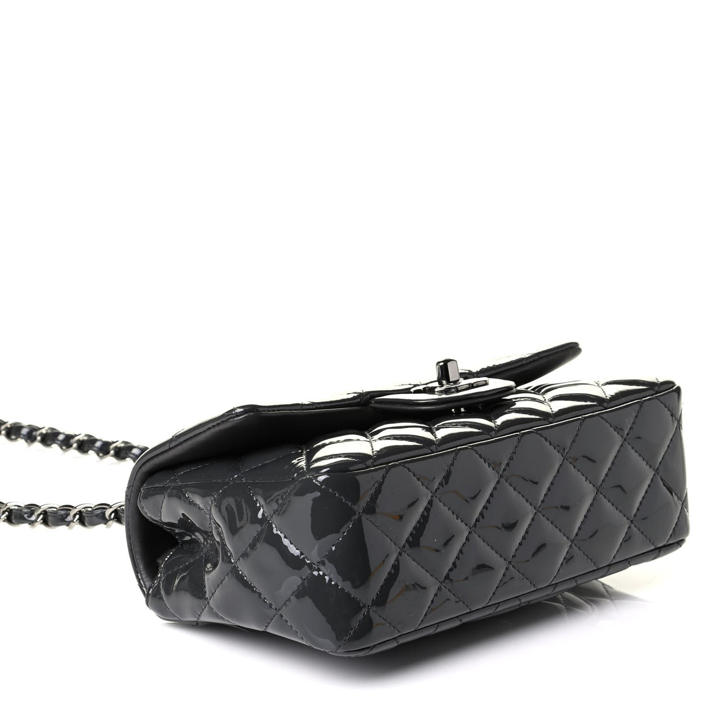 Patent Calfskin Quilted Mini Rectangular Flap Dark Grey