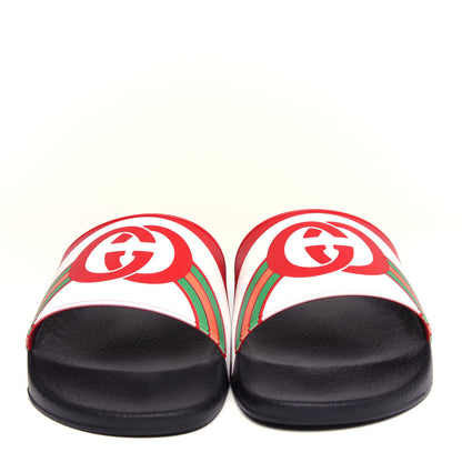 Gucci Rubber GG Rainbow Mens Pursuit Pool Slide Sandals 11 Live Red Multicolor 2 of 11