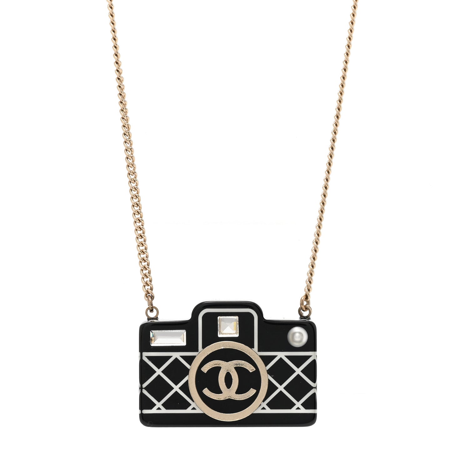 Resin Camera CC Necklace Black Gold