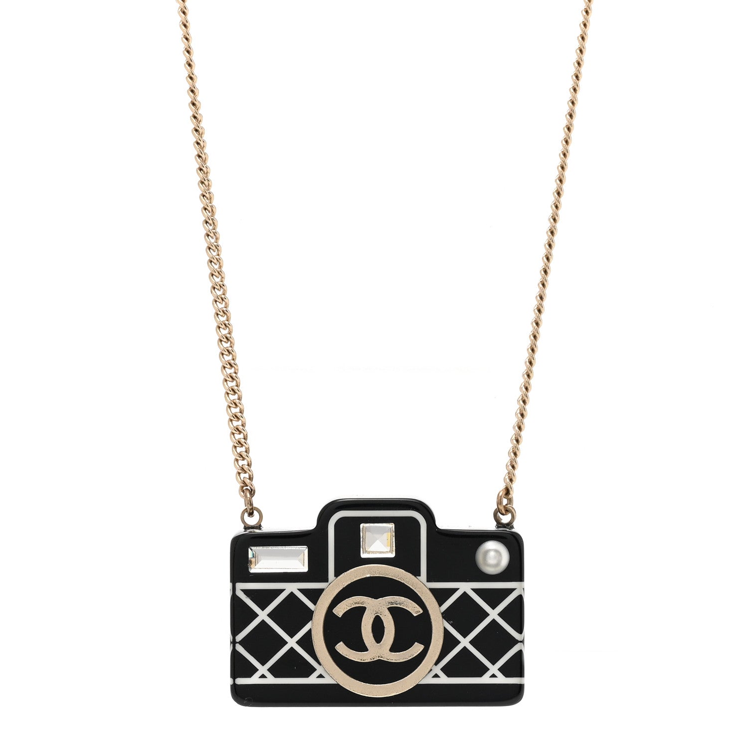 Chanel Resin Camera CC Necklace Black Gold 4 of 7