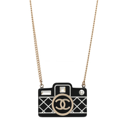 Chanel Resin Camera CC Necklace Black Gold 4 of 7