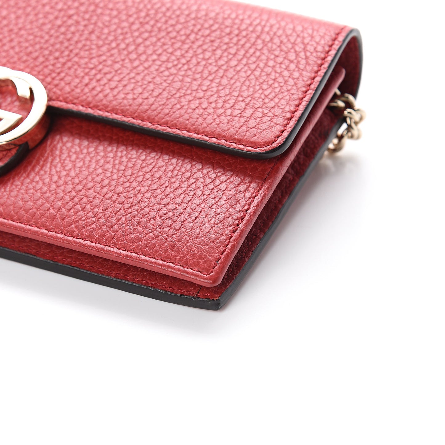 Dollar Calfskin Interlocking G Chain Wallet Red