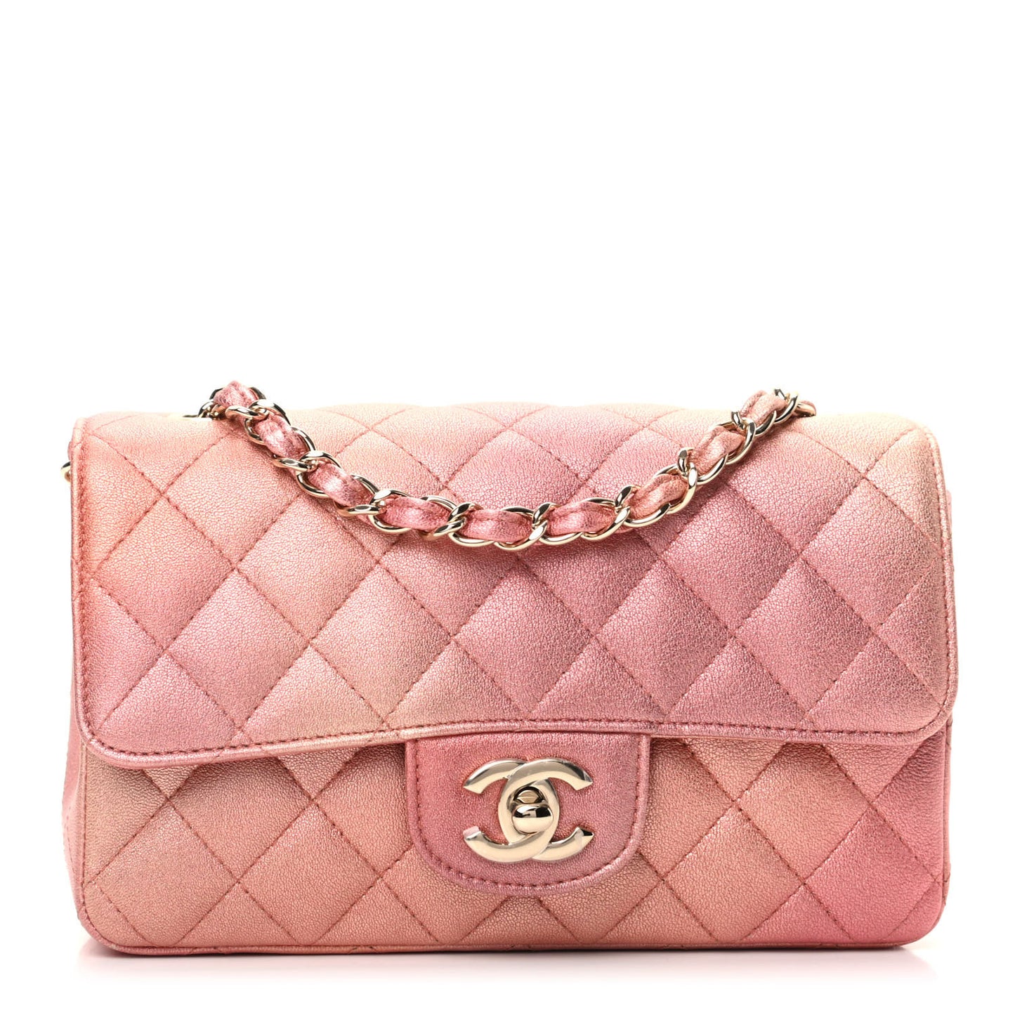 Metallic Lambskin Quilted Ombre Mini Rectangular Flap Pink