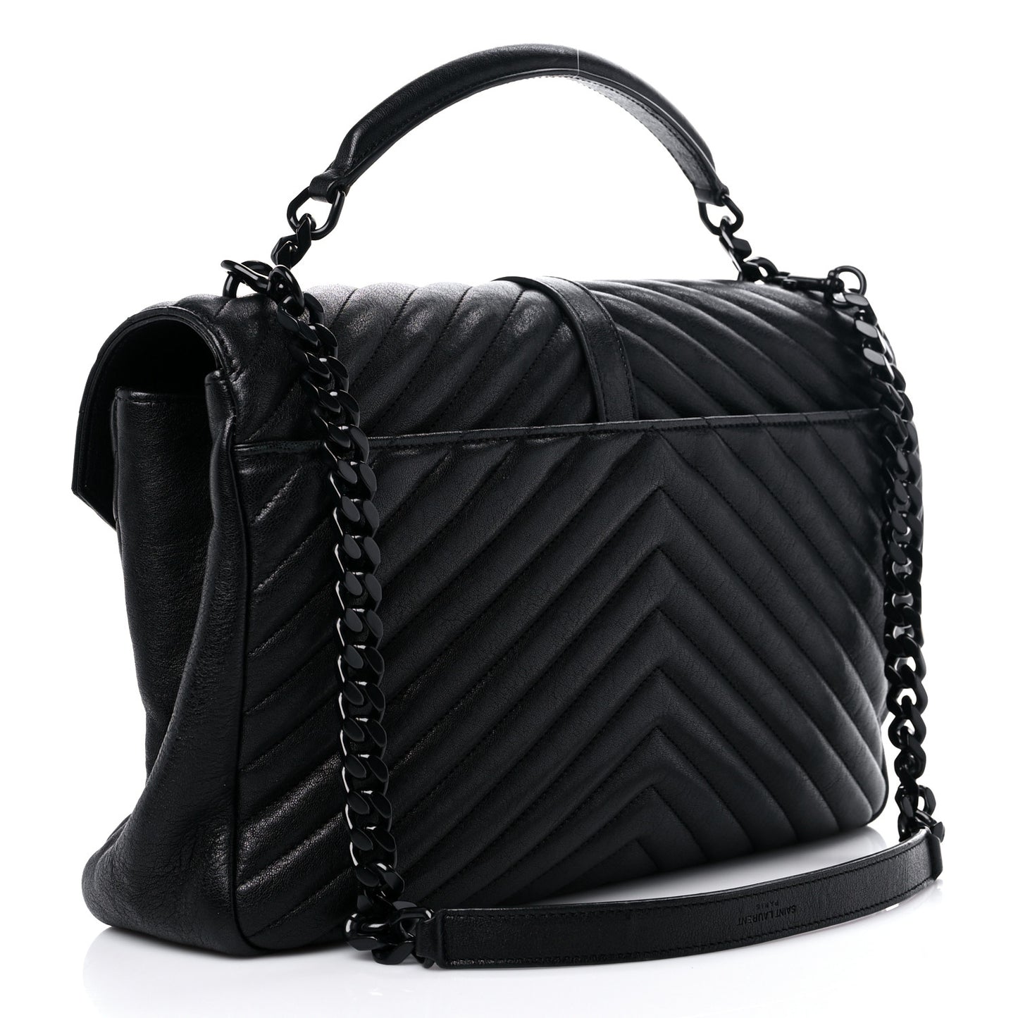 Sheepskin Matelasse Chevron Monogram Monochrome Large College Satchel Black