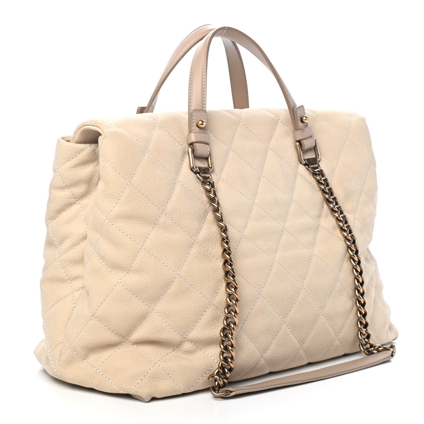 Iridescent Caviar Chic Quilt Tote Beige
