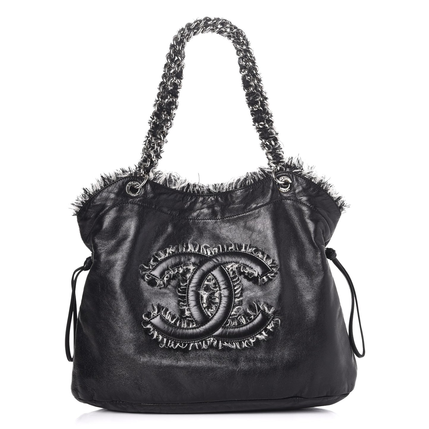 Tweed Lambskin Drawstring Tweedy Tote Black