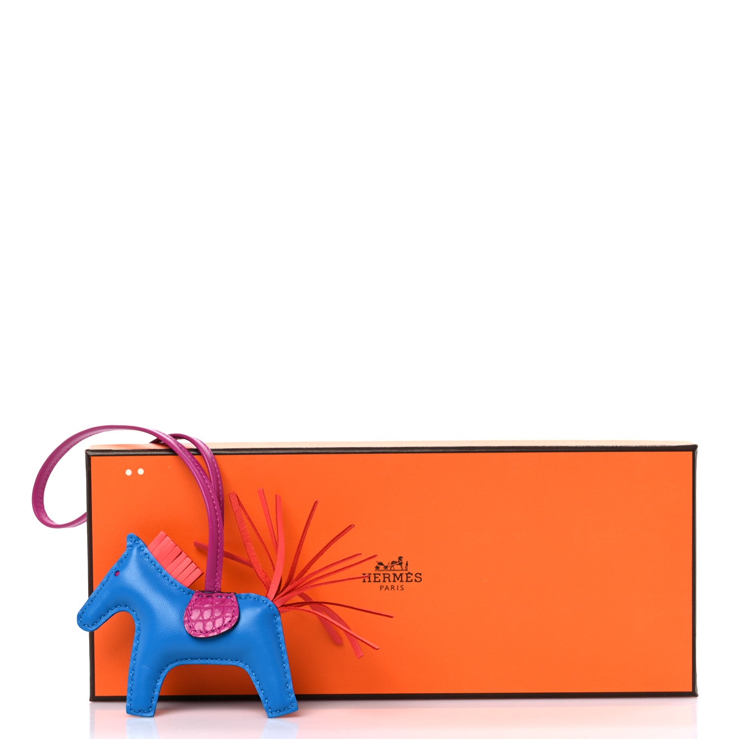 Hermes Milo Lambskin Matte Alligator Touch Grigri Rodeo Horse Bag Charm PM Bleu France Orange Poppy Framboise 4 of 4