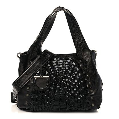 Salvatore Ferragamo Calfskin Woven Satchel Black 1 of 8