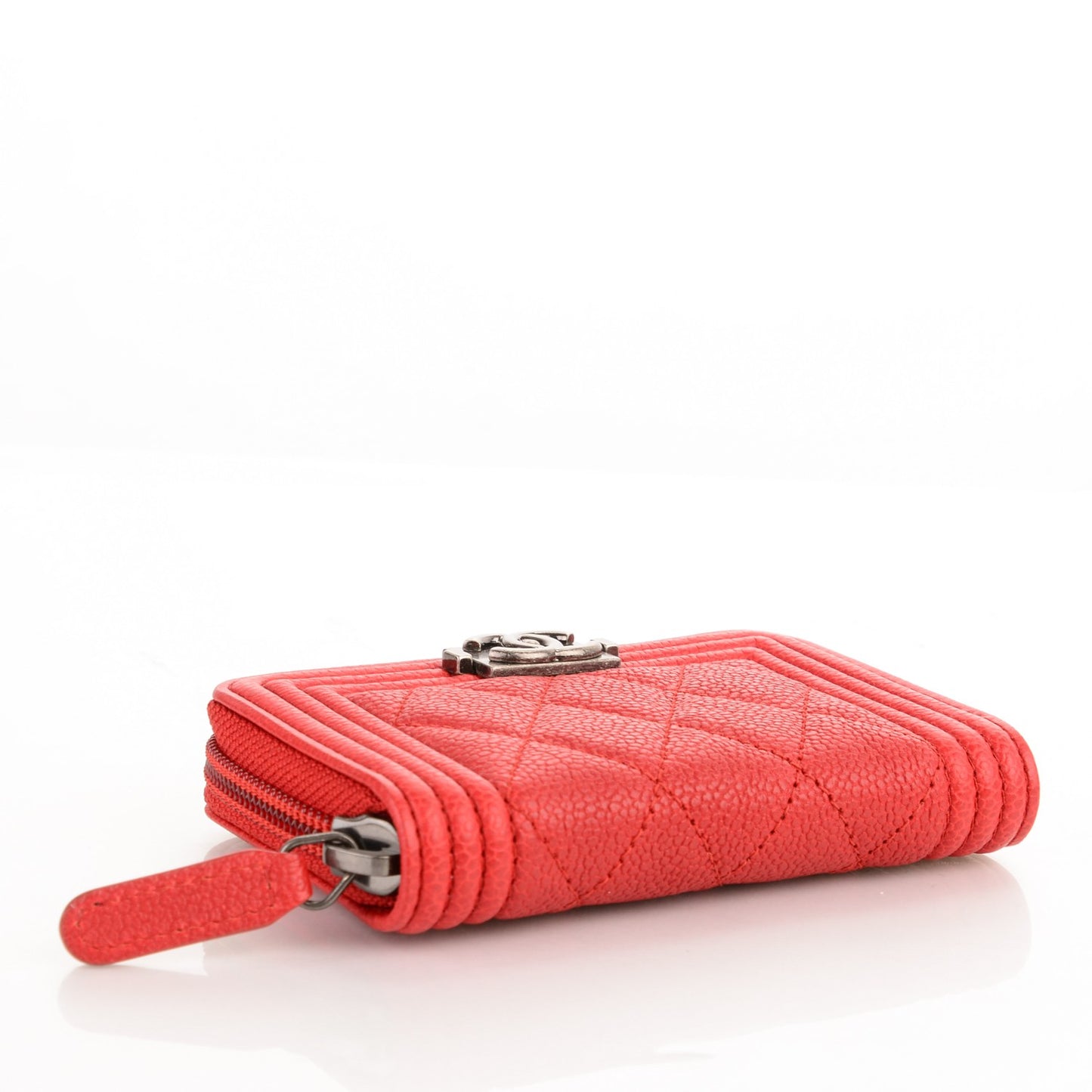 Caviar Quilted Boy Zip Around Coin Purse Wallet Red