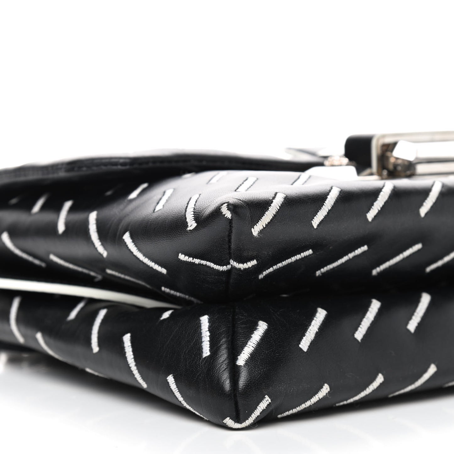 Calfskin Embroidered Chain Shoulder Bag Black White