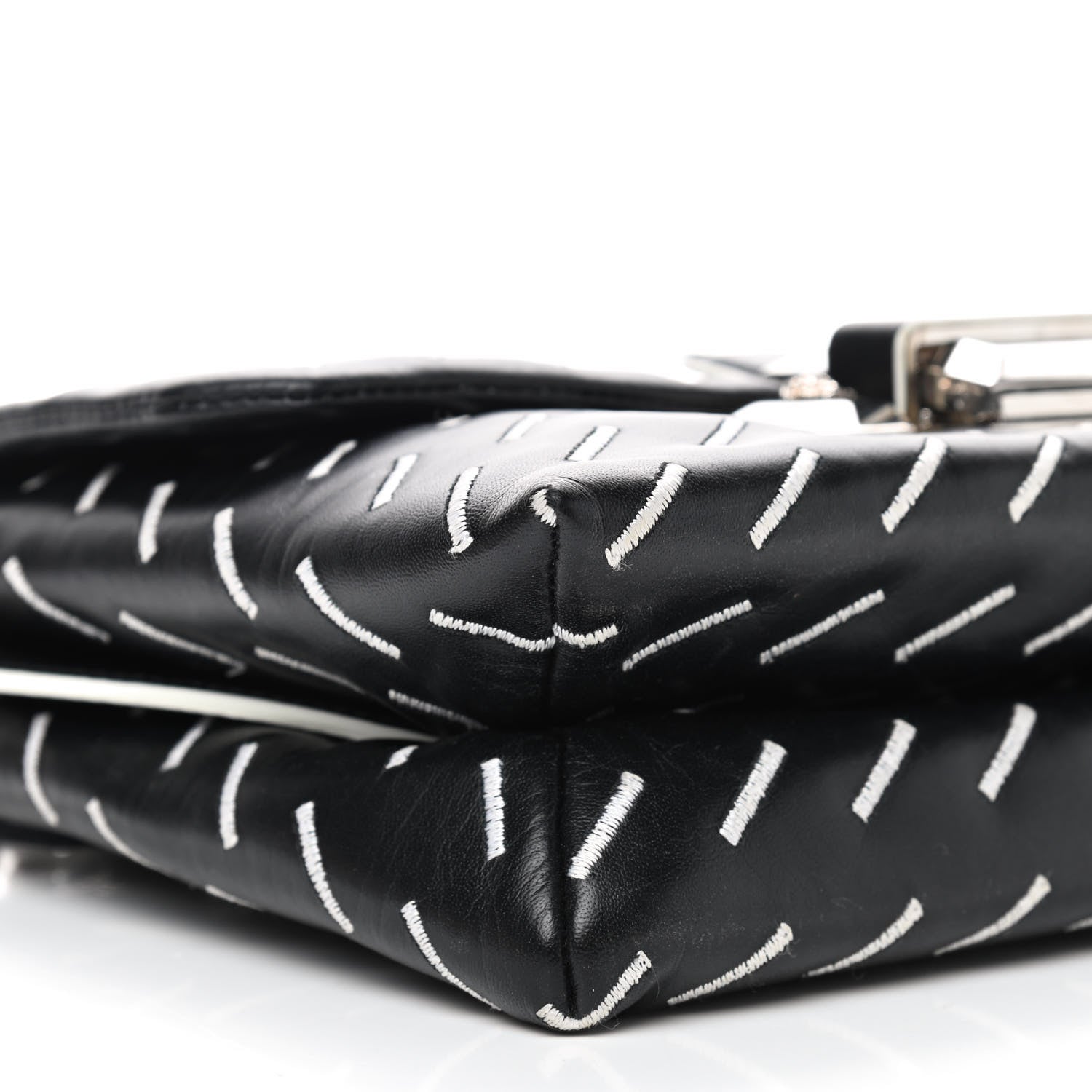 Versace Calfskin Embroidered Chain Shoulder Bag Black White 8 of 9