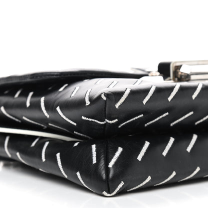 Versace Calfskin Embroidered Chain Shoulder Bag Black White 8 of 9