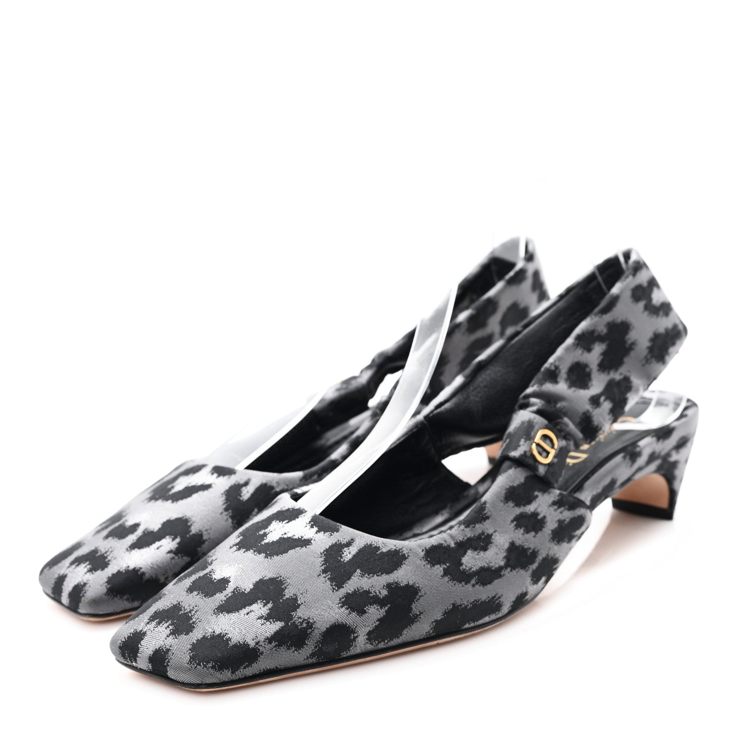 Christian Dior Shiny Nylon Leopard Print Mizza Slingback Pumps 40