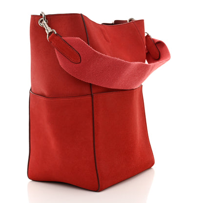 Celine Suede Calfskin Sangle Bucket Bag Red 3 of 11