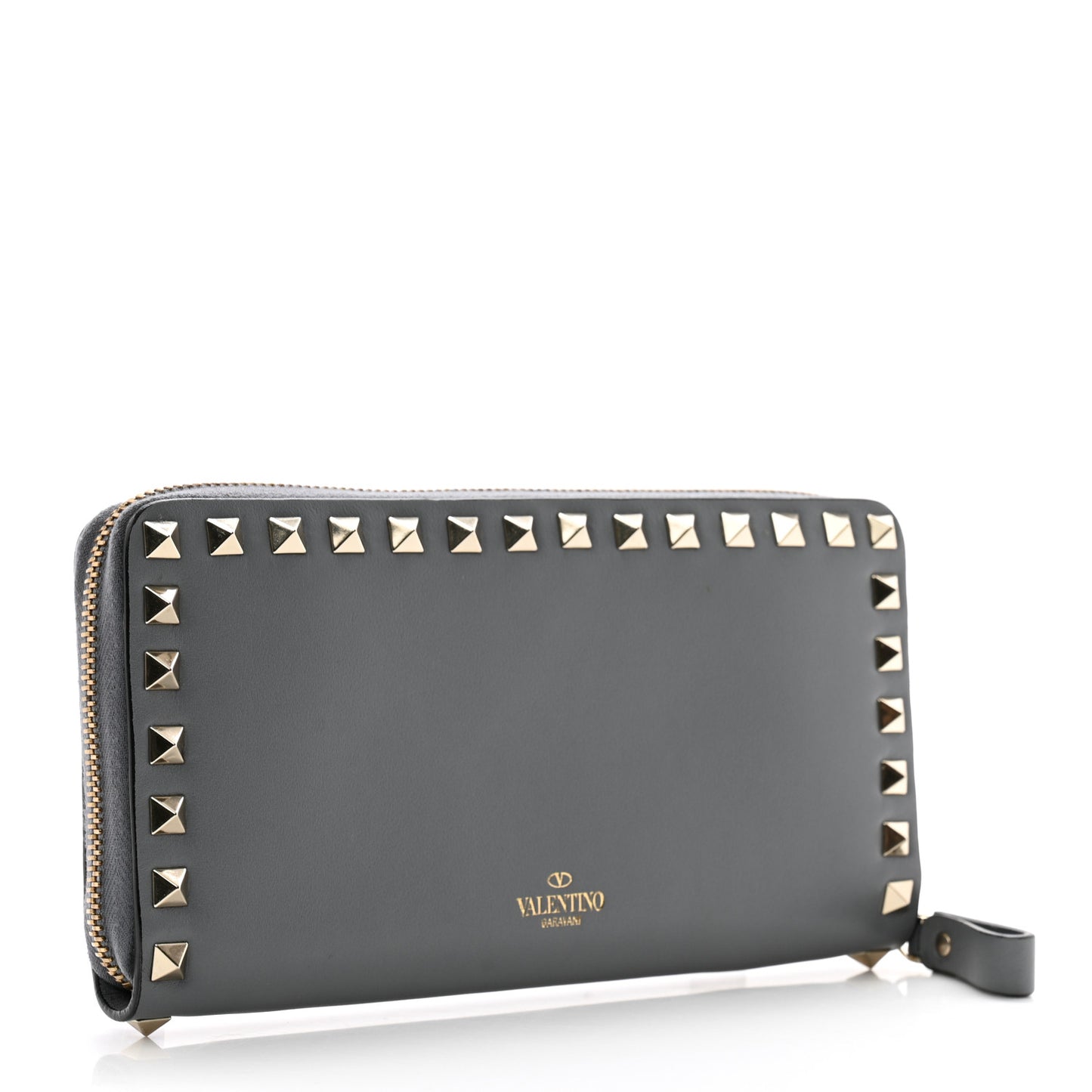 Vitello Rockstud Zip Around Wallet Stone