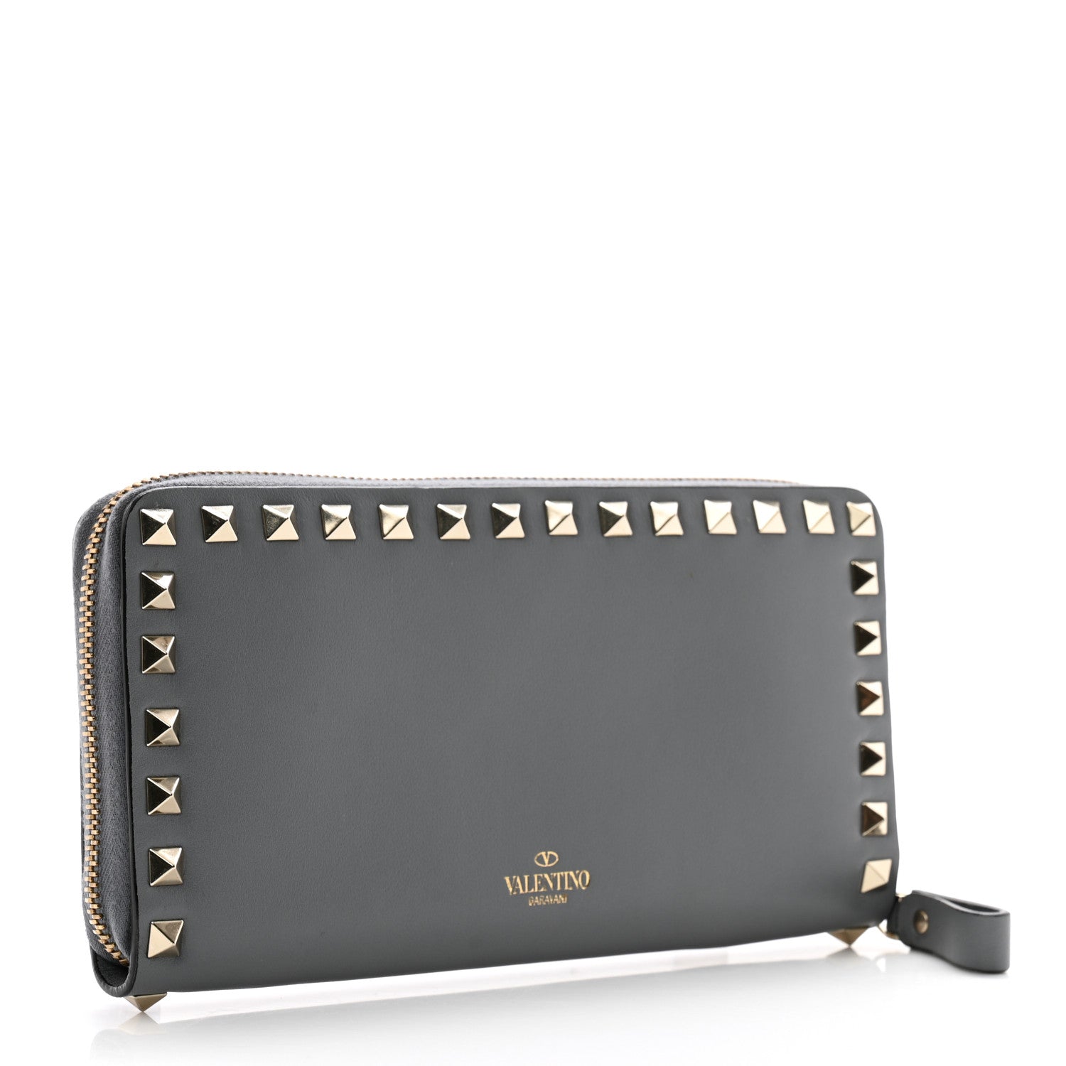 Valentino Garavani Vitello Rockstud Zip Around Wallet Stone 3 of 12