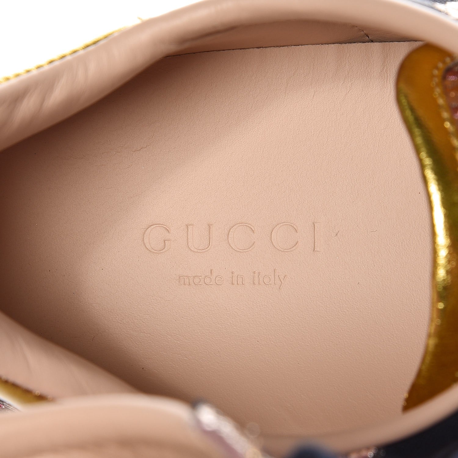 Gucci Lurex Brocade Web Nappa Womens Ace Sneakers 37.5 Black Pink Oro Vecchio 6 of 9