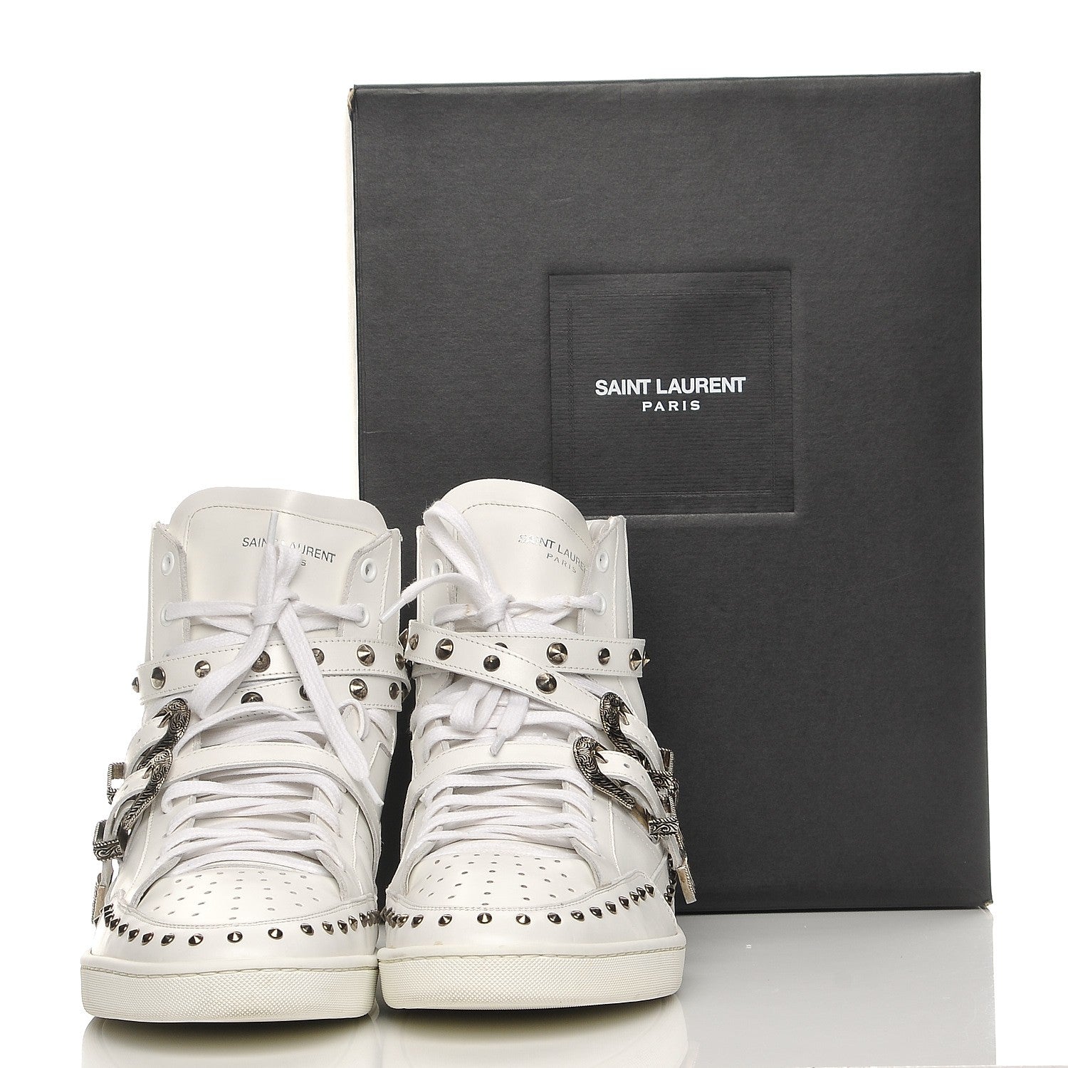 Saint Laurent Calfskin Wolly Spike SL/08H High Top Sneakers 47.5 White 7 of 15