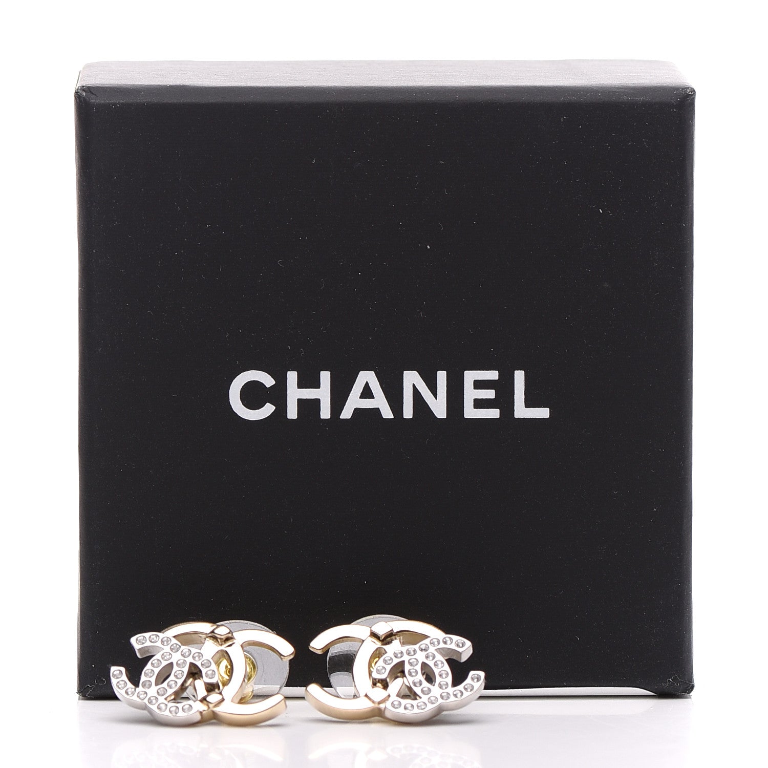 Chanel Crystal Double CC Earrings Gold Silver 5 of 5