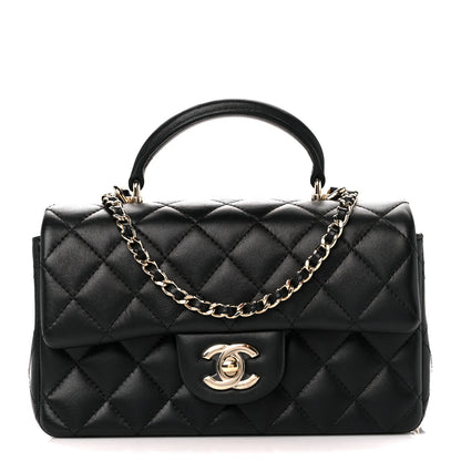 Chanel Lambskin Quilted Mini Top Handle Rectangular Flap Black 1 of 11