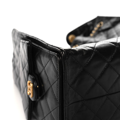 Chanel Shiny Crumpled Calfskin Quilted Medium Chanel 25 Handbag Black 11 of 12