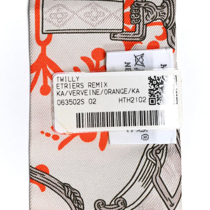 Hermes Silk Etriers Remix Twilly Verveine Orange Kaki 4 of 4
