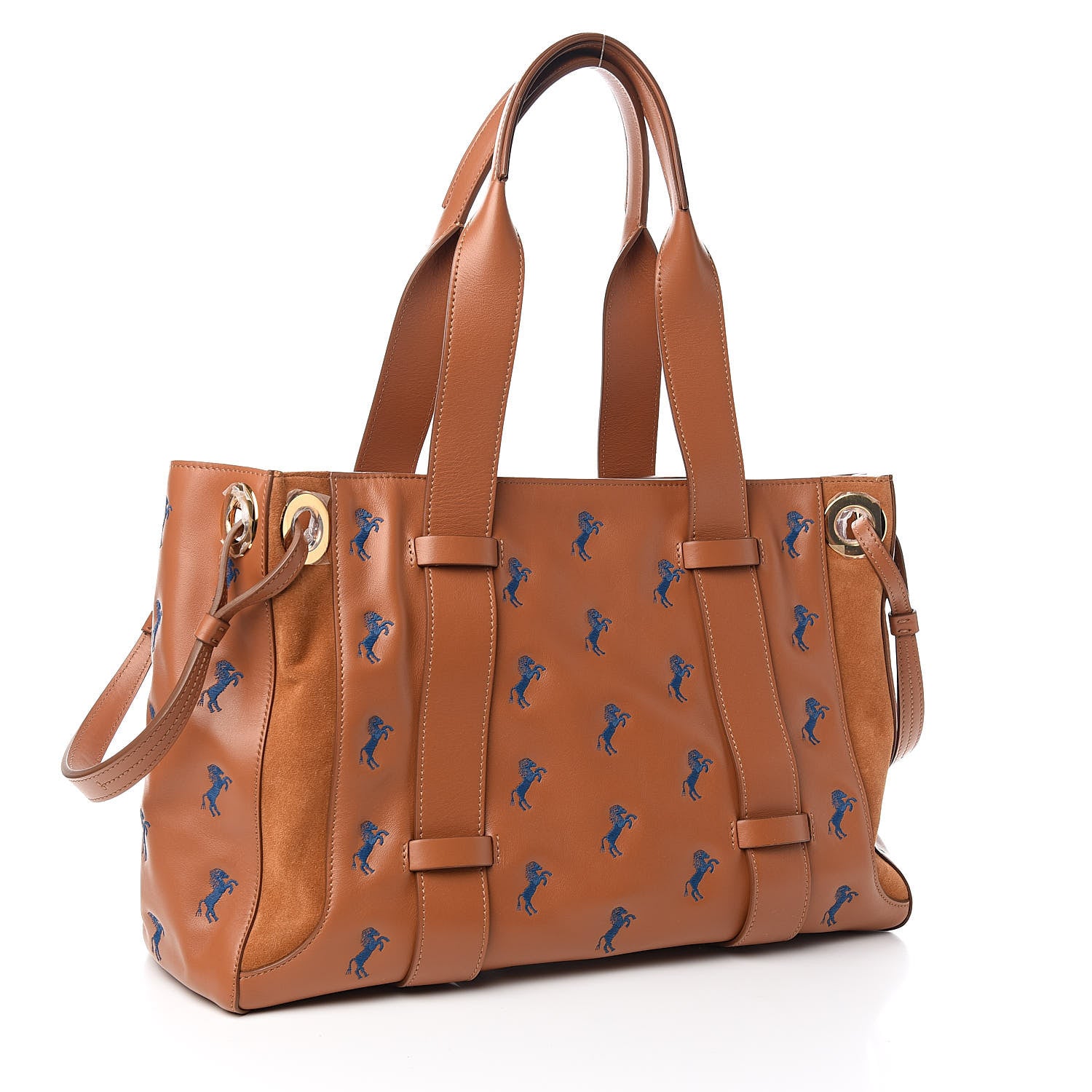 Chloe Smooth Calfskin Little Horses Embroidered Tao Zipped Tote Caramel 3 of 10