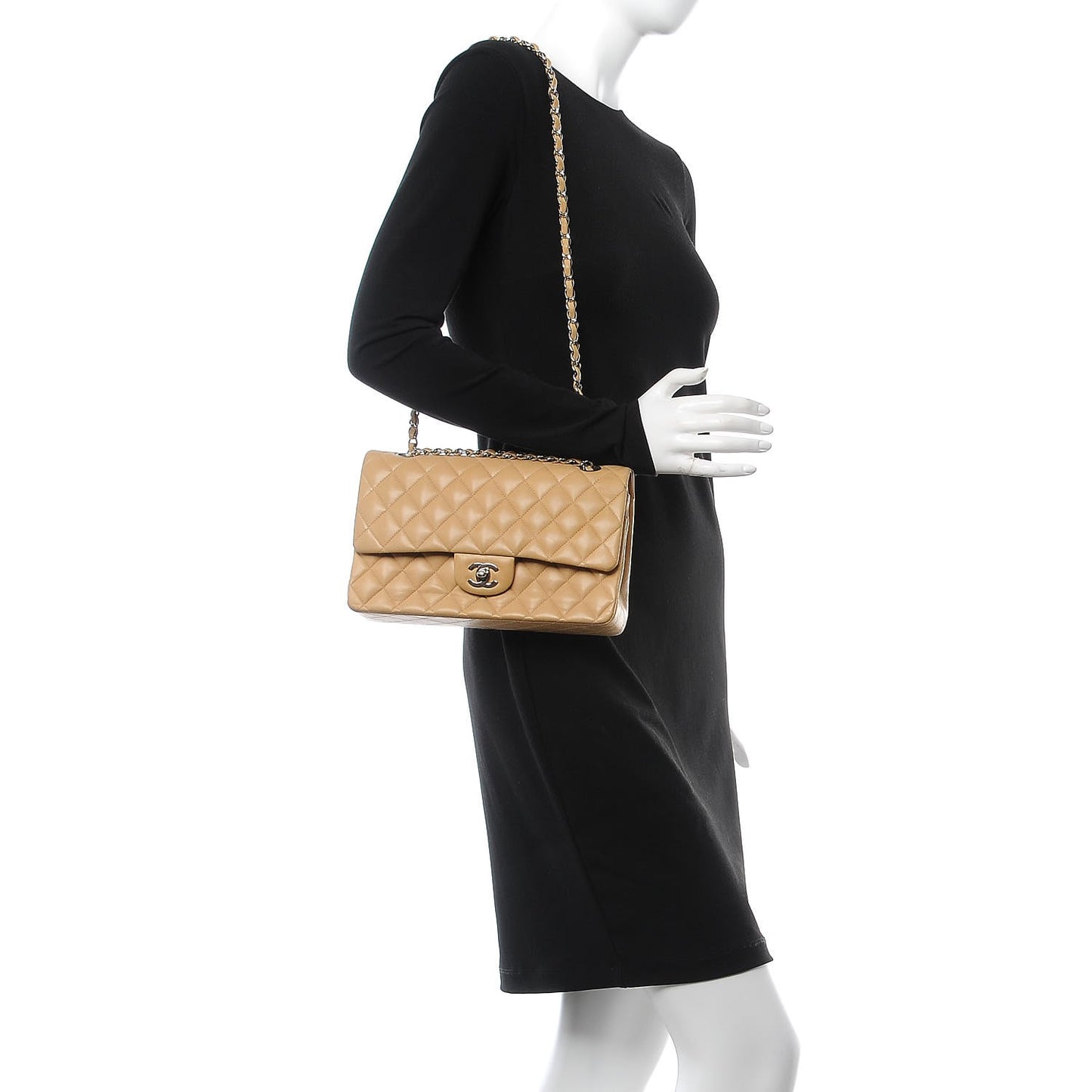 Lambskin Quilted Medium Double Flap Beige
