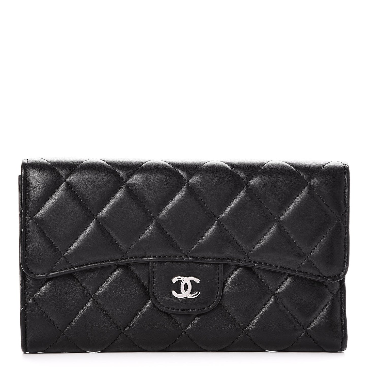 Lambskin Quilted Large Flap Wallet Black