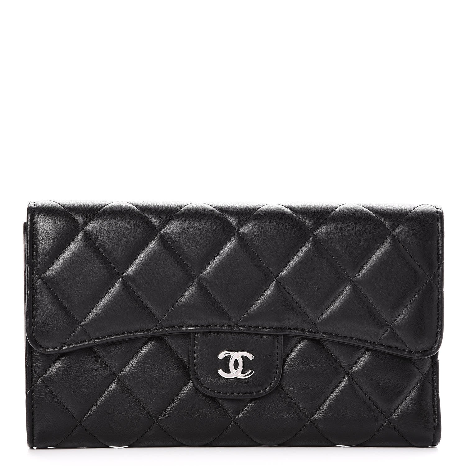 Chanel Lambskin Quilted Large Flap Wallet Black 1 of 9
