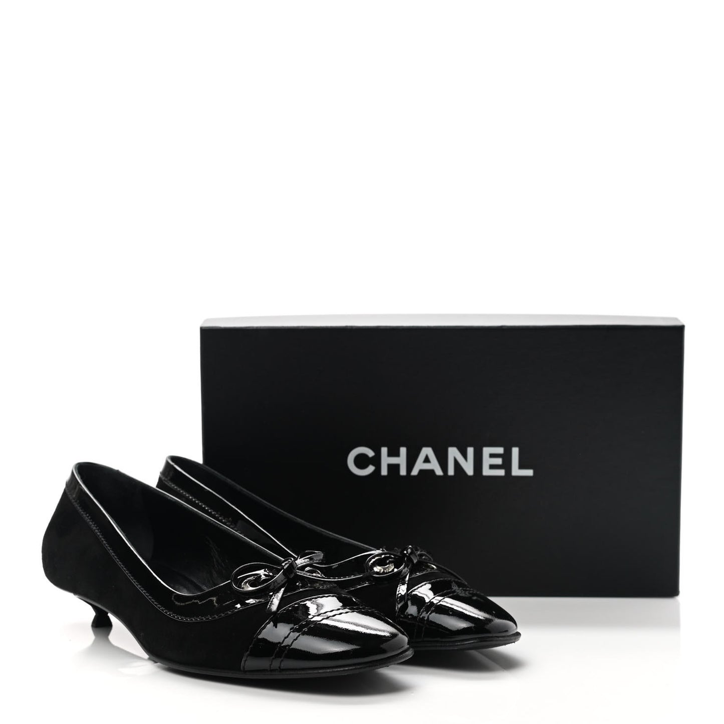 Patent Suede Cap Toe Kitten Heel Pumps 39 Black