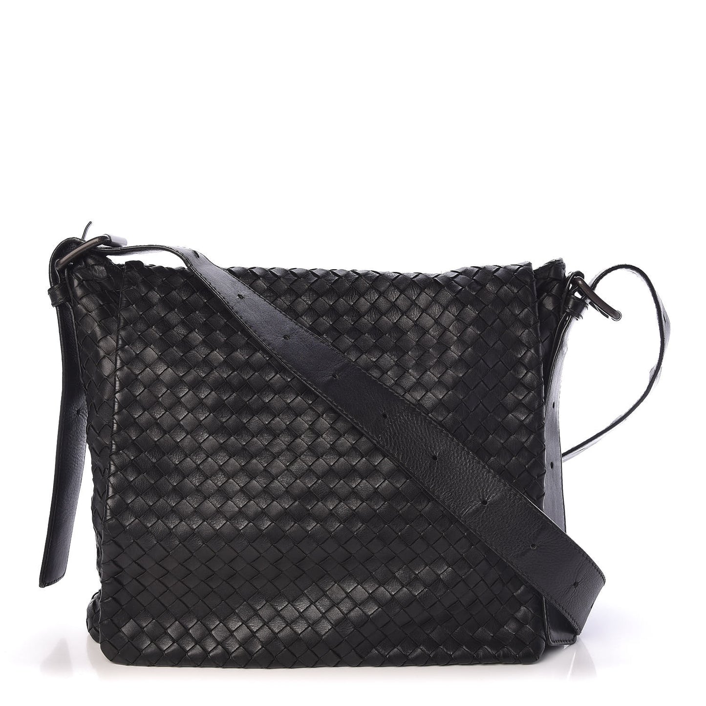 Light Calf Intrecciato Crossbody Messenger Bag Black