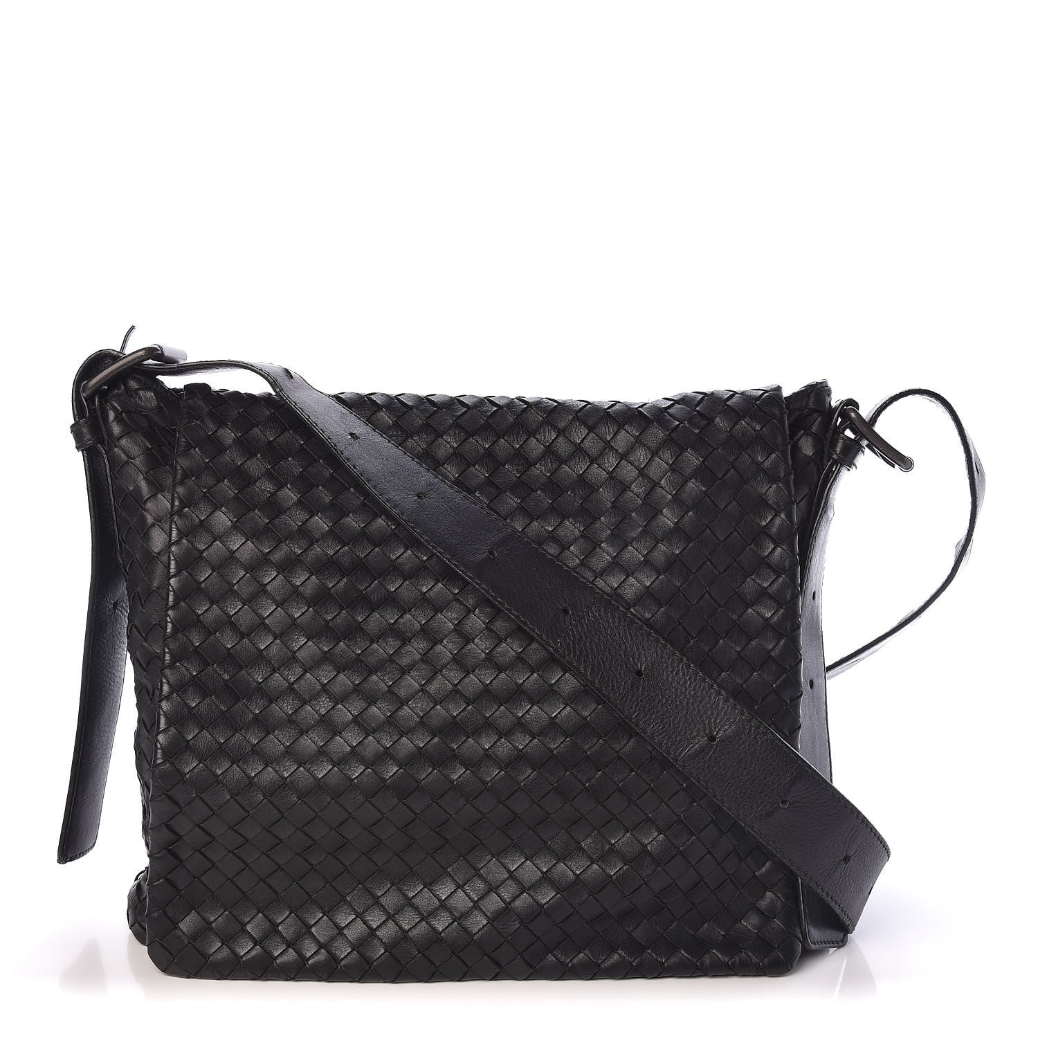 Bottega Veneta Light Calf Intrecciato Crossbody Messenger Bag Black 1 of 13