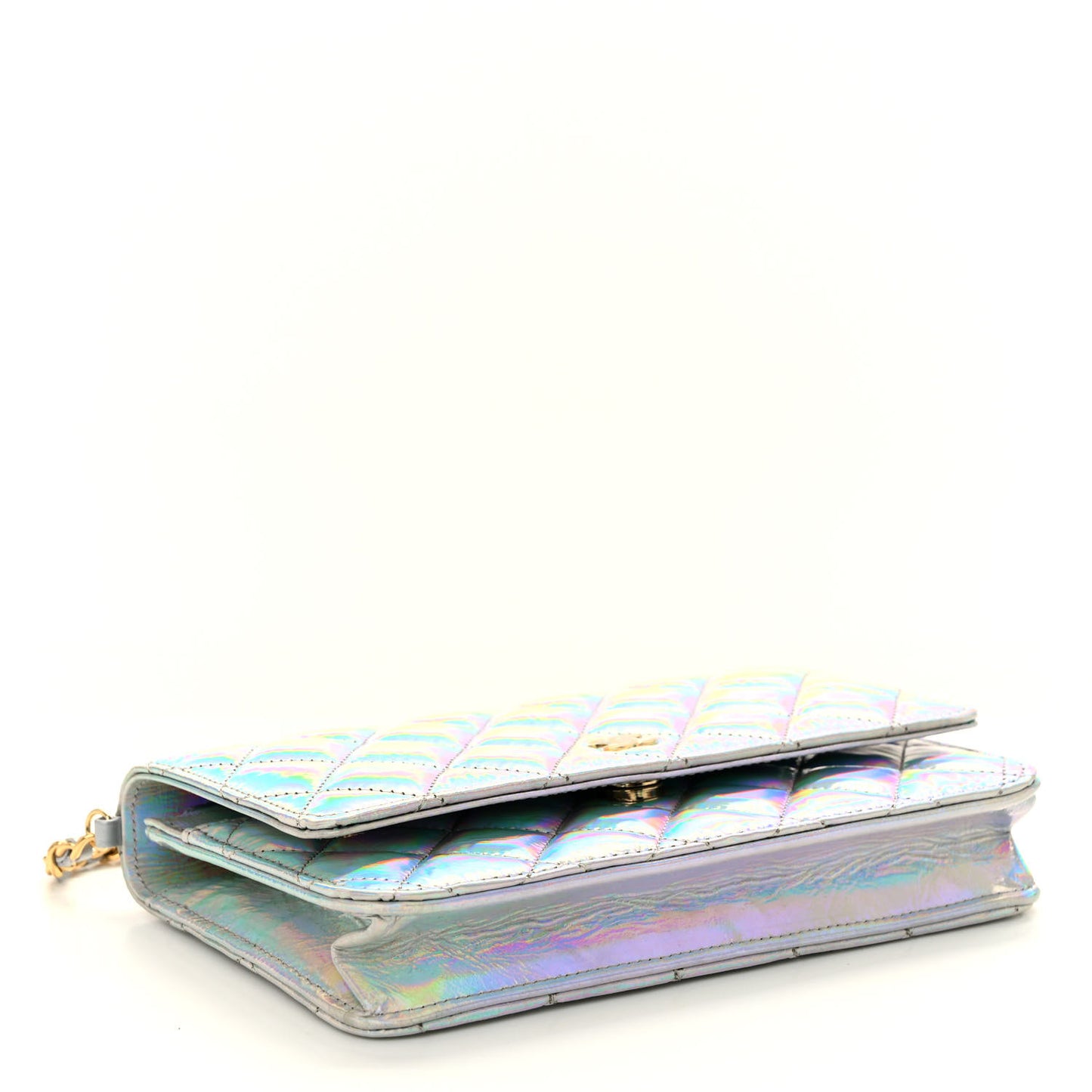 Iridescent Goatskin Quilted Wallet On Chain WOC Silver