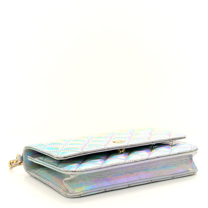 Chanel Iridescent Goatskin Quilted Wallet On Chain WOC Silver 4 of 11